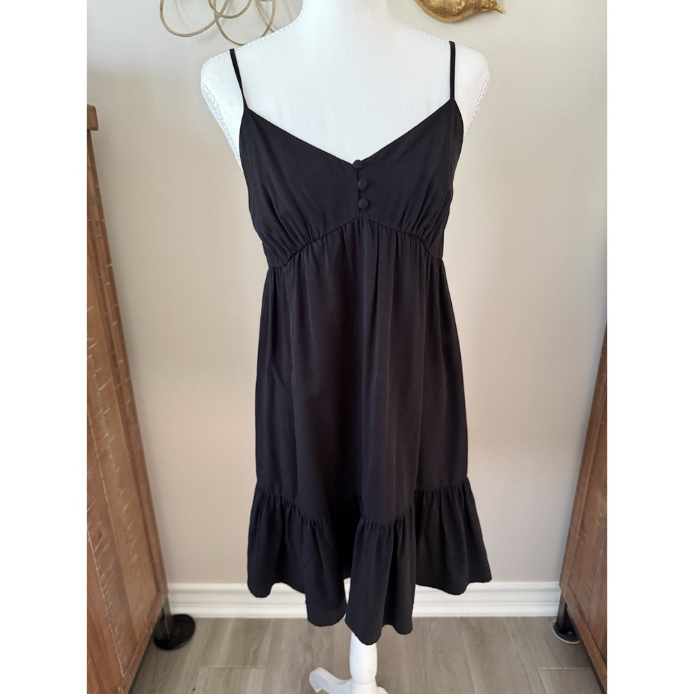 Forever 21 Black Babydoll Dress Small Adjustable Strap Ruffle Hem Mini